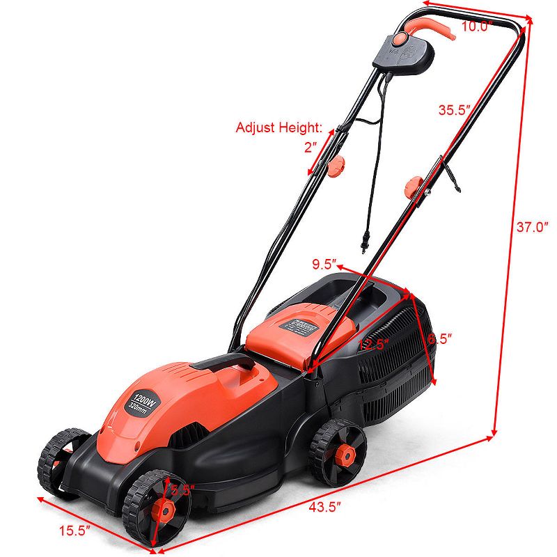Costway 12 Amp 14-Inch Electric Push Lawn Corded Mower With Grass Bag Red, 4 of 11