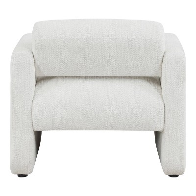 White Boucle Upholstered Barrel Accent Chair with Wood Frame