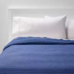 Full/Queen Garment Washed Microfiber Quilt Blue - Room Essentials™