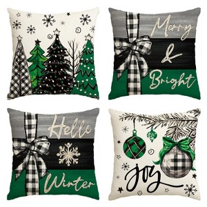 Merry Christmas Joy Xmas Trees Red Throw Pillow Covers, 18 x 18 Inch, Set of 4 - 1 of 4