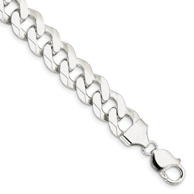 Black Bow Jewelry Men's 13mm Sterling Silver Solid Beveled Curb Chain Bracelet