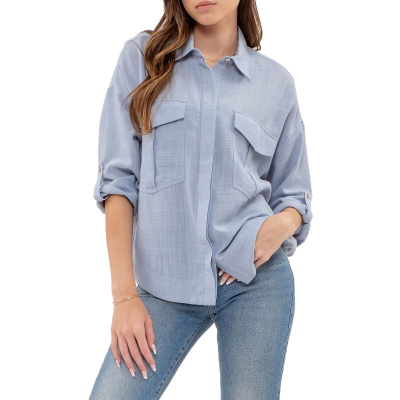 August Sky Women's Flap Pocket Front Button Up Top, 1 of 7