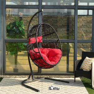 Hammock Chair with Stand Hanging Cushioned Swing Egg Chair for Indoor Blue\Red - 1 of 4