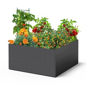 BENCMATE Raised Garden Bed Fences and Gates Double Layer Outdoor Planter Box, Planting Bed for Vegetables Flowers Herb, Black, 47.24"*47.24"*23.62" - 1 of 4