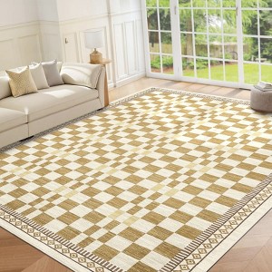 Modern Washable Area Rug for Living Room, Foldable Geometric Throw Carpet with Non Slip Backing, Low Pile Stain Resistant Floor Cover - 1 of 4