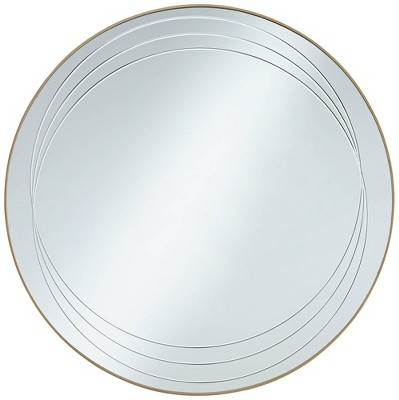 Possini Euro Design Aurelia Round Vanity Decorative Wall Mirror Modern Glam Gold Metal Frame 32" Wide Bathroom Bedroom Living Room