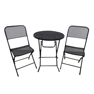 Four Seasons Courtyard Padova 3 Piece Bistro Outdoor Backyard Dining Set with 2 Folding Chairs and Round Table Furniture for Patios or Decks, Black - 1 of 4
