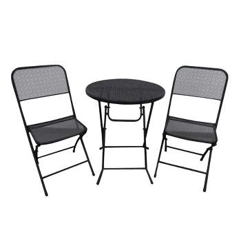 Four Seasons Courtyard Padova 3 Piece Bistro Outdoor Backyard Dining Set with 2 Folding Chairs and Round Table Furniture for Patios or Decks, Black