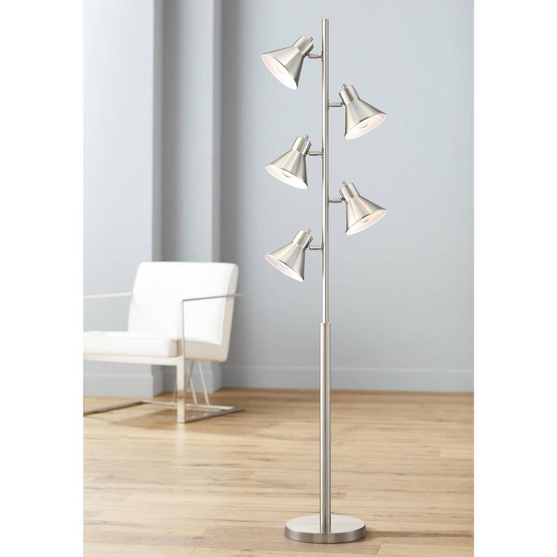 360 Lighting Modern Floor Lamp 5-Light Tree 70" Tall Brushed Nickel Metal Adjustable Heads for Living Room Reading Bedroom Office, 2 of 10