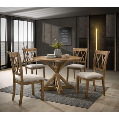 NicBex Round Dining Room Table Set for 4 Morden Dining Room Table with 4 Cross Backrest Chairs and Trestle Base for Kitchen