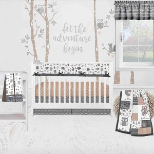 Bacati - Owls in the Woods Beige/Gray 6 pc Crib Bedding Set with Long Rail Guard Cover - 1 of 4