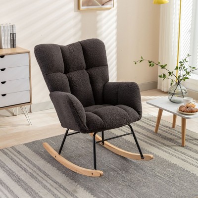 Teddy Fabric Tufted Upholstered Rocking Chair for Nursery Bedroom