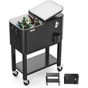 VINGLI Patio Cooler, Rolling Ice Chest on Wheels, Portable Patio Party Bar Drink Cooler Cart, with Shelf, Beverage Pool with Bottle Opener,Water Pipe - 1 of 4