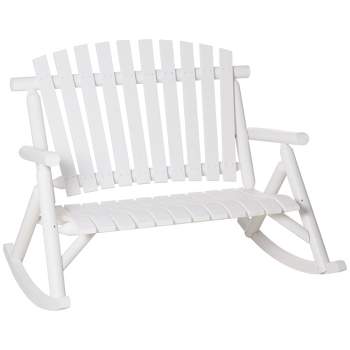 Outsunny Wooden Rocking Chair, Indoor Outdoor Porch Rocker with Slatted Design, High Back for Backyard, Garden
