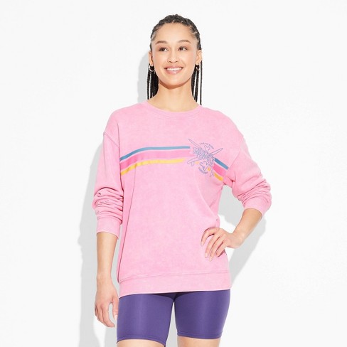 Women s Mickey Surfer Graphic Sweatshirt Pink L Target