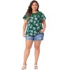 Agnes Orinda Women's Plus Size Floral Printed Lace Panel Keyhole Back Flare Sleeve Blouses - 3 of 4