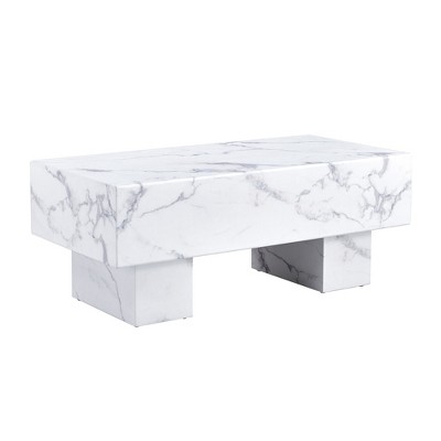 FURNIinspire Coffee Tables Modern Simple White Marble Texture MDF Coffee Table for Living Room Bedroom Office, White, 43.3"*21.6"*17.2"