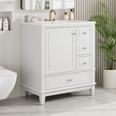 30" Bathroom Vanity with Sink, Modern Under Sink Cabinet with 1 Door, Shelf and 3 Soft-Close Drawers for Bathroom or Powder Room – Cuddlewood