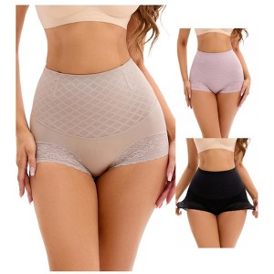 INSPIRE CHIC 3 Packs Women's Lace Mesh Light and Breathable Tummy Control Briefs High Waist Control Panties - 1 of 4