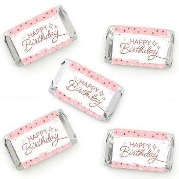 Big Dot of Happiness Pink Rose Gold Birthday - Mini Candy Bar Wrapper Stickers - Happy Birthday Party Small Favors - 40 Count