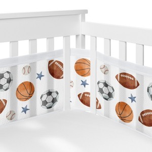 Sweet Jojo Designs Boy BreathableBaby Breathable Mesh Crib Liner Watercolor Sports Theme Multicolor - 1 of 4