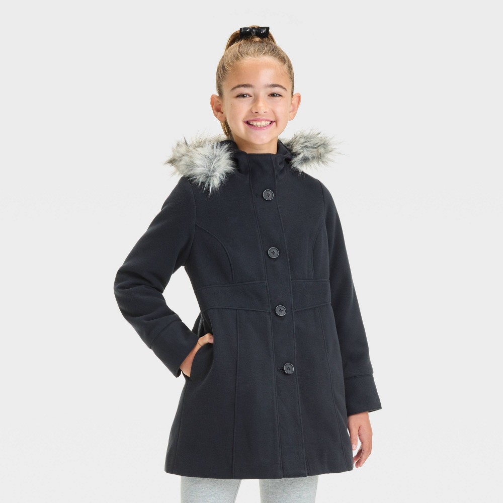 Girls' Solid Faux Fur Jacket - Cat & Jack™ Black XS