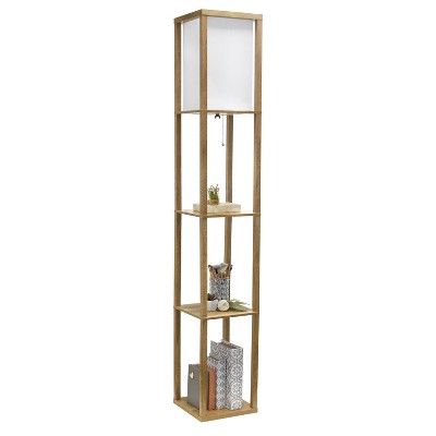 62.5" Black MDF 3-Tier Floor Lamp with Linen Shade