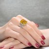 Guili Sterling Silver Rhodium and 14K Gold Plated Yellow Asscher with Clear Round Cubic Zirconia, Triple Pave Ring, Elegant Design, Sizes 6, 7, 8 - 3 of 3