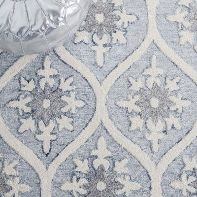 Gray and Ivory Floral Hand-Tufted Wool Runner Rug