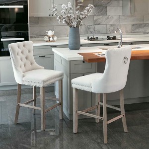 Resenkos Counter Bar Stools, Counter Stool,Upholstered Barstools with Button Tufted Decoration and Wooden Legs, Set of 2 (Beige) - 1 of 4