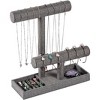2-Tier Linen Jewelry Organizer with Ring Tray, Display Stand for Necklaces, Bracelets, Watches & Cosmetics, Gray - 3 of 4
