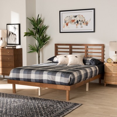 Baxton Studio Lucine Mid-Century Modern Walnut Wood Platform Bed