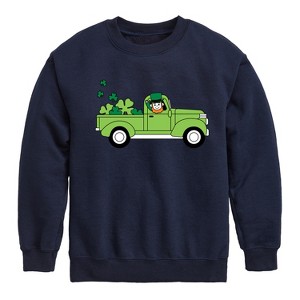 Boys' - Instant Message - St. Patrick's Day Leprechaun Truck Delivering Luck Graphic Long Sleeve Fleece Sweatshirt - 1 of 4