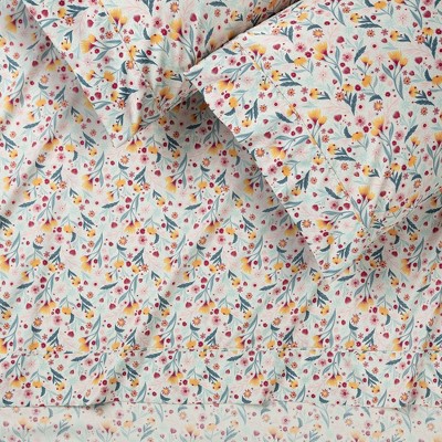 Twin Blue Floral Print Microfiber Sheet Set