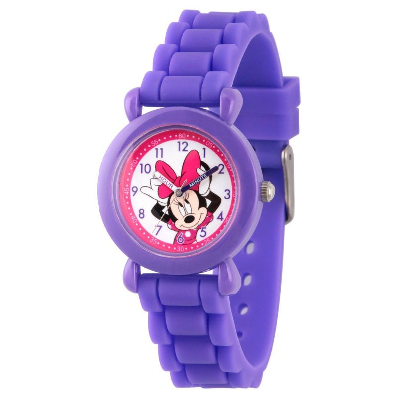 Girls' Disney Minnie Mouse Purple Plastic Time Teacher Watch - Purple, 1 of 6