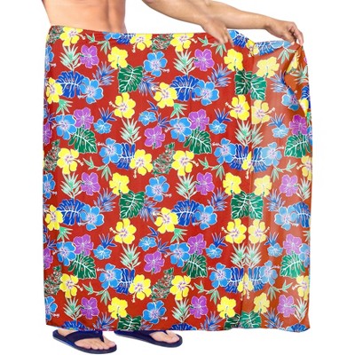LA LEELA Men's Beachwear Wrap Summer Long Hawaiian Lava Lava Regular Surfing Cover-Up Swimwear Holidays Beach Sarongs for Men One Size Red, Floral