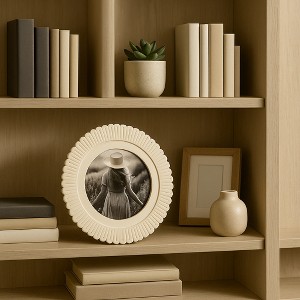 Stylish Round Picture Frame with Etched Petal Border - Decorative Resin Photo Frame for Entryway Tabletop, Home Decor, or Living Room - 6.75", Ivory - 1 of 4