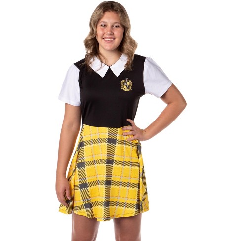 Harry Potter Hufflepuff Costume Dress Cosplay Plaid Skirt For