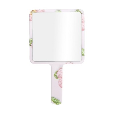 Unique Bargains Floral Square Handheld Mirror Green White Pink 1 Pc