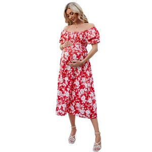 Clearlove Women 2025 Puff Sleeve Square Neck Dresses Smocked Aline Ruffle Tiered Flowy Beach Dress - 1 of 4