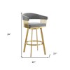 HomeRoots 26" Gray and Gold Fabric and Stainless Steel Low Back Counter Height Swivel Bar Chair - 3 of 4
