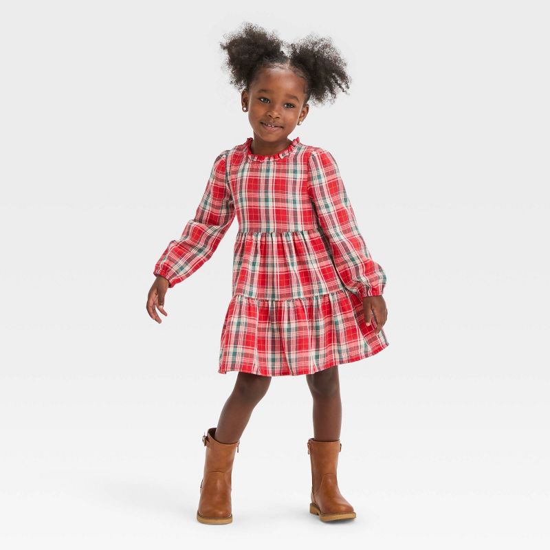 Toddler Girls' Plaid Long Sleeve Dress - Cat & Jack™, 4 of 8
