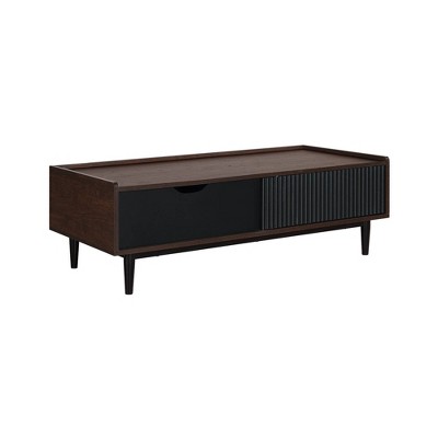 Duane Dark Brown and Black Ribbed Wood Coffee Table with Storage