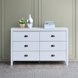 CAVINAS 5/6 Drawer Dresser for Bedroom,Modern Style Drawers with Round Shell Handle for Kids Room,Living Room,Entry and Hallway,White/Brown - 1 of 4