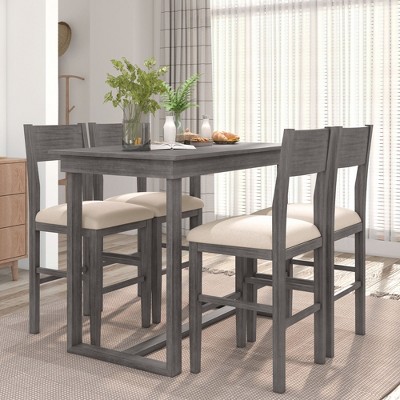 CAVINAS Dining Table Set for 4 Farmhouse Counter Height Rectangular Wood Dining Table with 4 Chairs for Kitchen