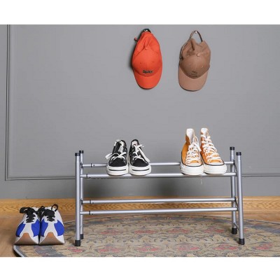 J&V TEXTILES Expandable Shoe Rack, Stackable Shoe Rack for Closet, Small Shoe Rack Organizer for Entryway, Adjustable Shoe Rack for Garage