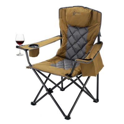 Arrowhead Outdoor Portable Folding Camping Quad Chair w/ 6-Can Cooler, Heavy-Duty Carrying Bag, Supports up to 450lbs (Wrangler Brown)