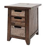 3 Drawer Wooden Chairside Table with 2 Power Outlets and 2 USB Ports Brown - Benzara