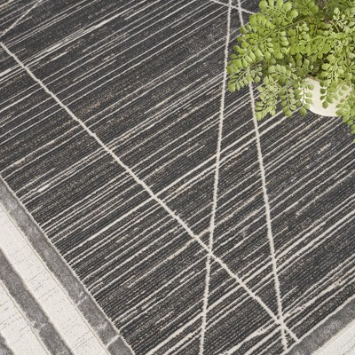 Charcoal Silver Geometric 9' x 12' Synthetic Area Rug