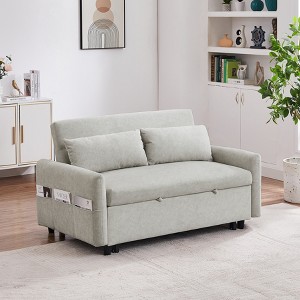 LOVMOR 55.1" Pull Out Sleep Sofa Bed Loveseats Sofa Couch with Adjsutable Backrest, Storage Pockets, 2 Soft Pillows, USB Ports - 1 of 4